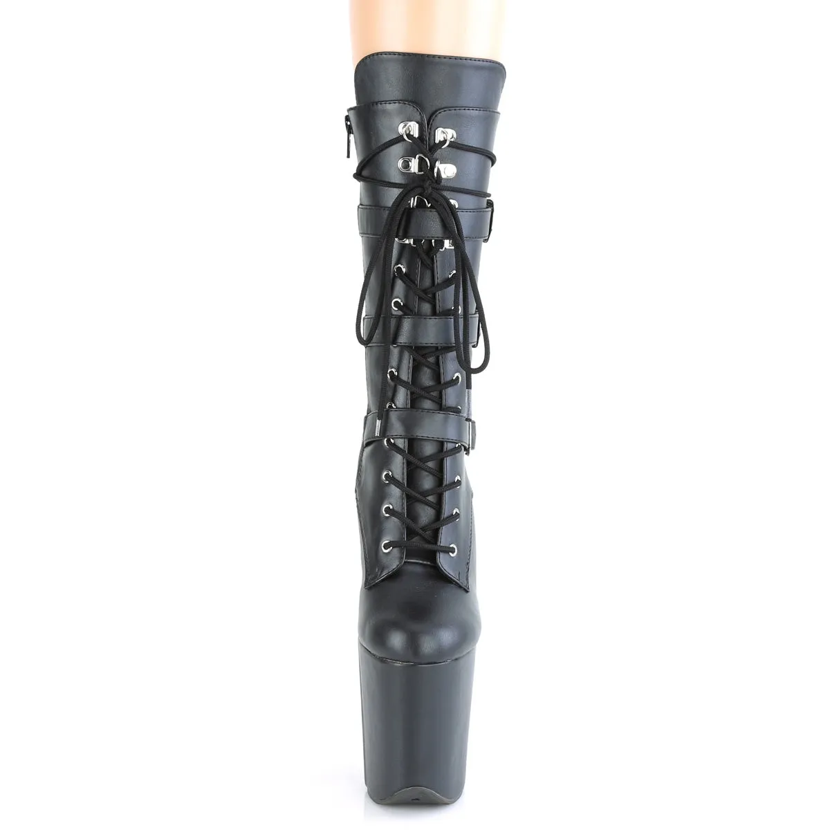 Flamingo 1053 Black Vegan Leather Platform - 8" High Heel Calf Boots - Direct