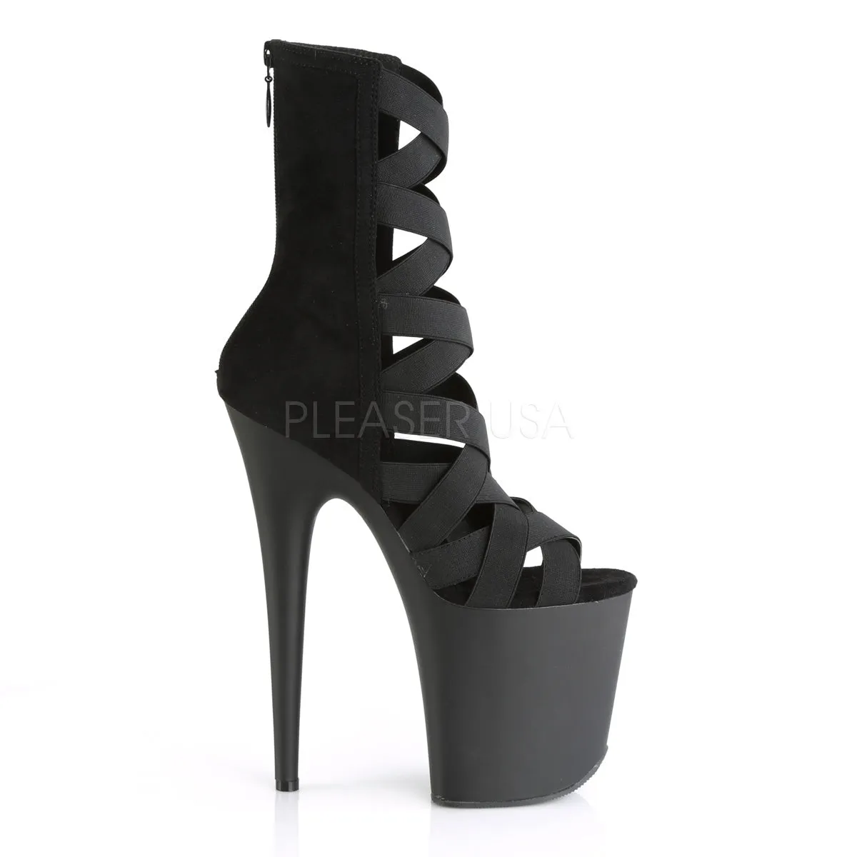Flamingo 800-24 Black Elastic Strap Ankle Boots 8" High Heels - DIRECT