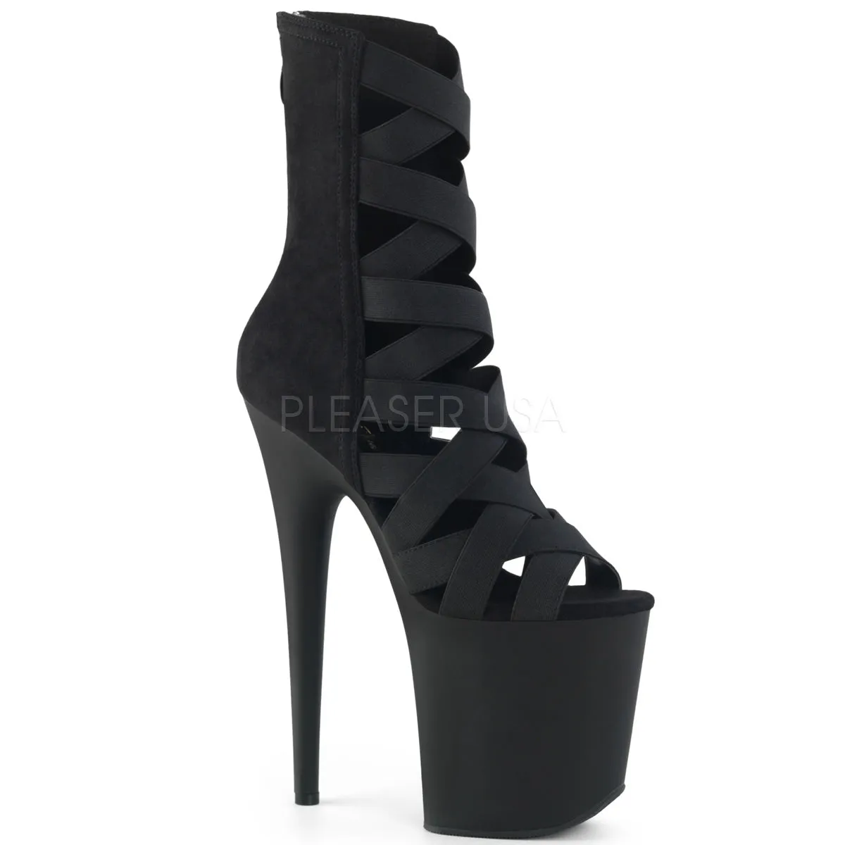 Flamingo 800-24 Black Elastic Strap Ankle Boots 8" High Heels - DIRECT