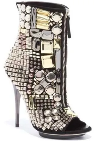 Jewel-Embellished Peep Toe Boots