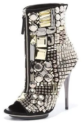 Jewel-Embellished Peep Toe Boots