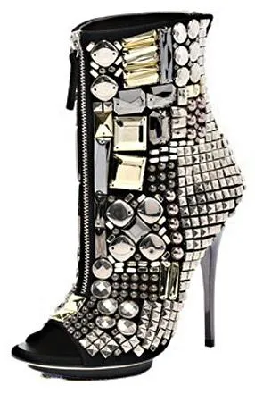 Jewel-Embellished Peep Toe Boots