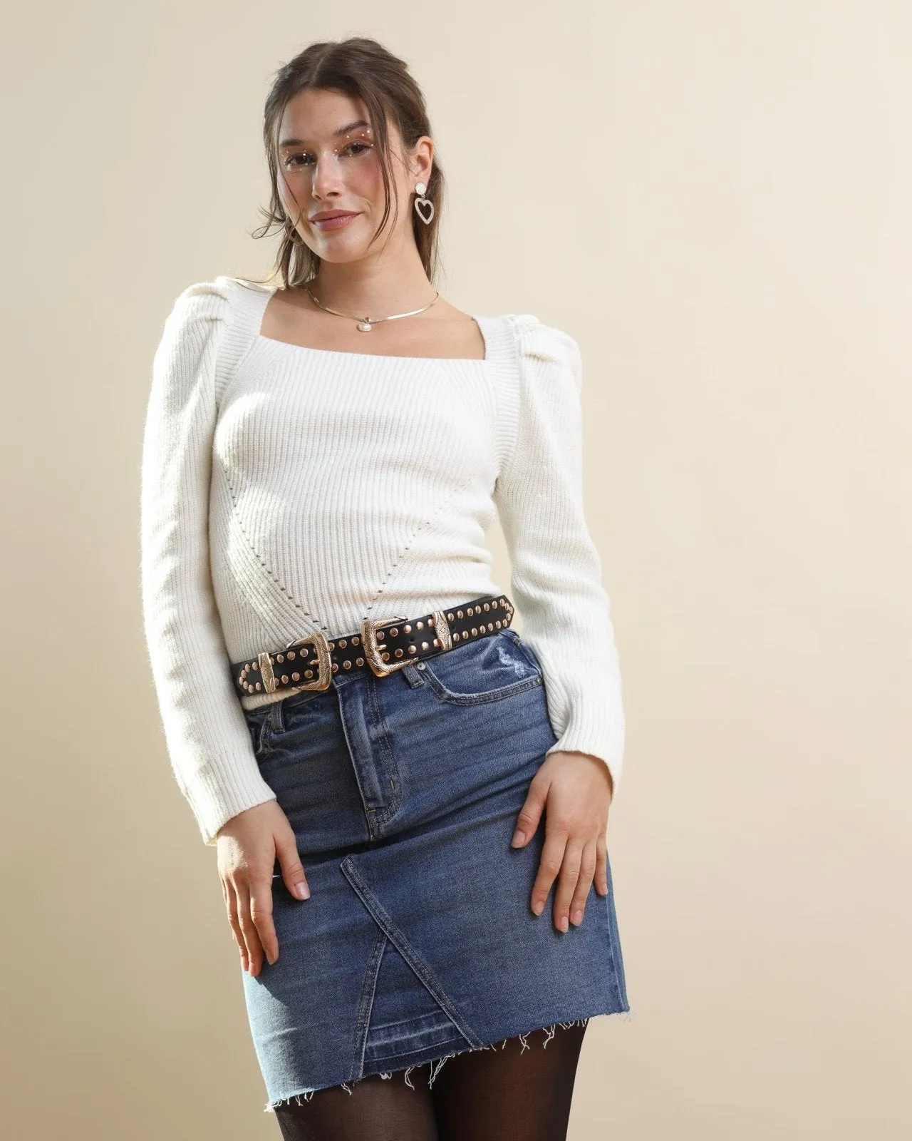 KanCan Medium Wash Fringed Hem Short Denim Skirt