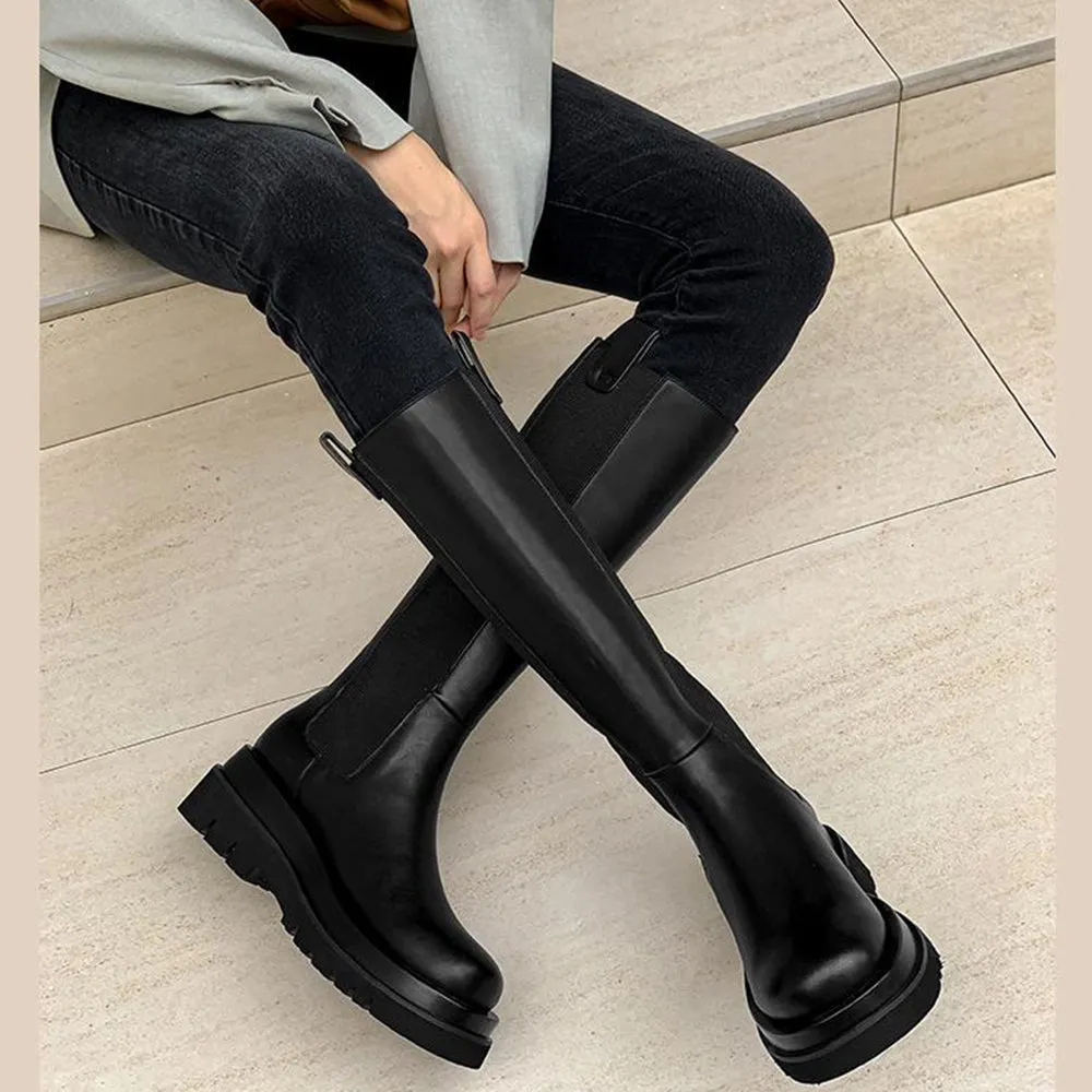 KANIO Platform Leather Knee High Boots
