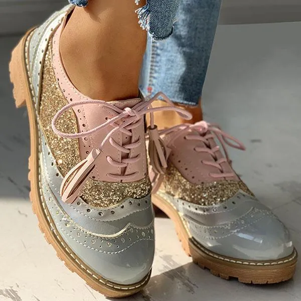 Kimemoda Womens Sequin Round Toe Ankle Boots Chunky Heel Booties