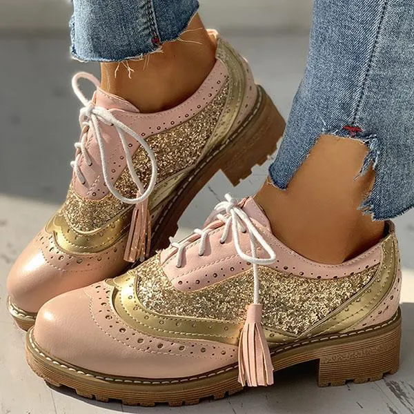 Kimemoda Womens Sequin Round Toe Ankle Boots Chunky Heel Booties