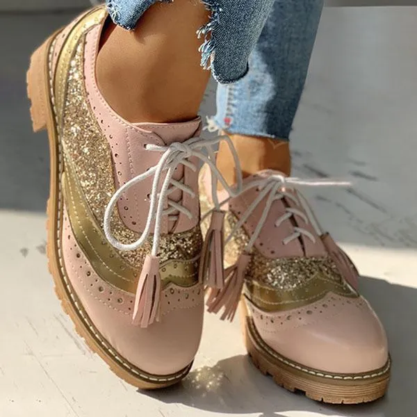 Kimemoda Womens Sequin Round Toe Ankle Boots Chunky Heel Booties