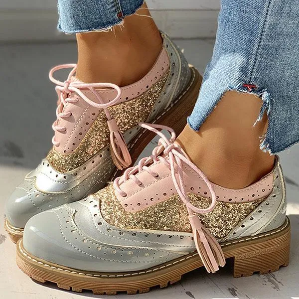 Kimemoda Womens Sequin Round Toe Ankle Boots Chunky Heel Booties
