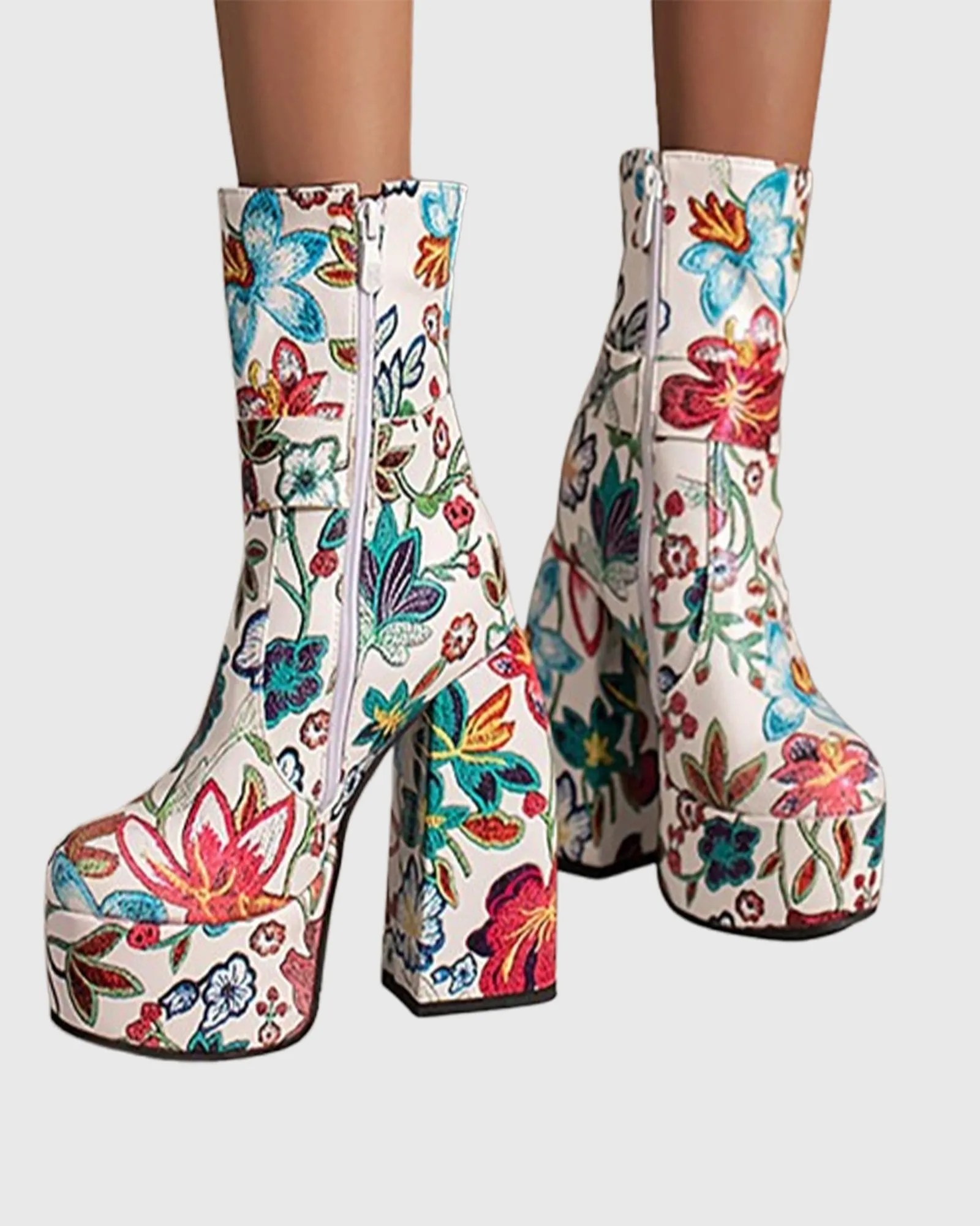 Lisa Vintage Embroidery Platform Ankle Boots