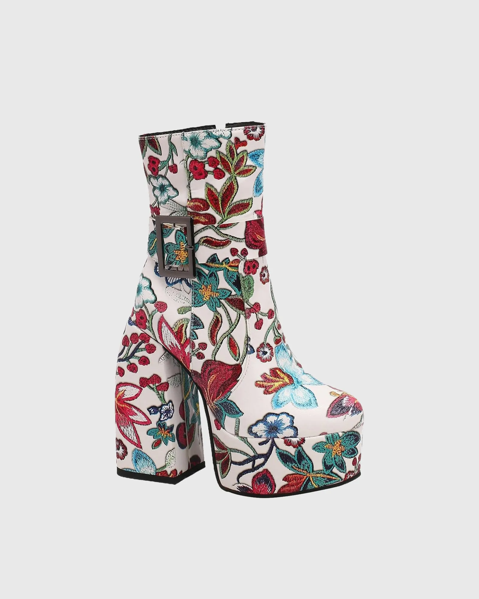 Lisa Vintage Embroidery Platform Ankle Boots