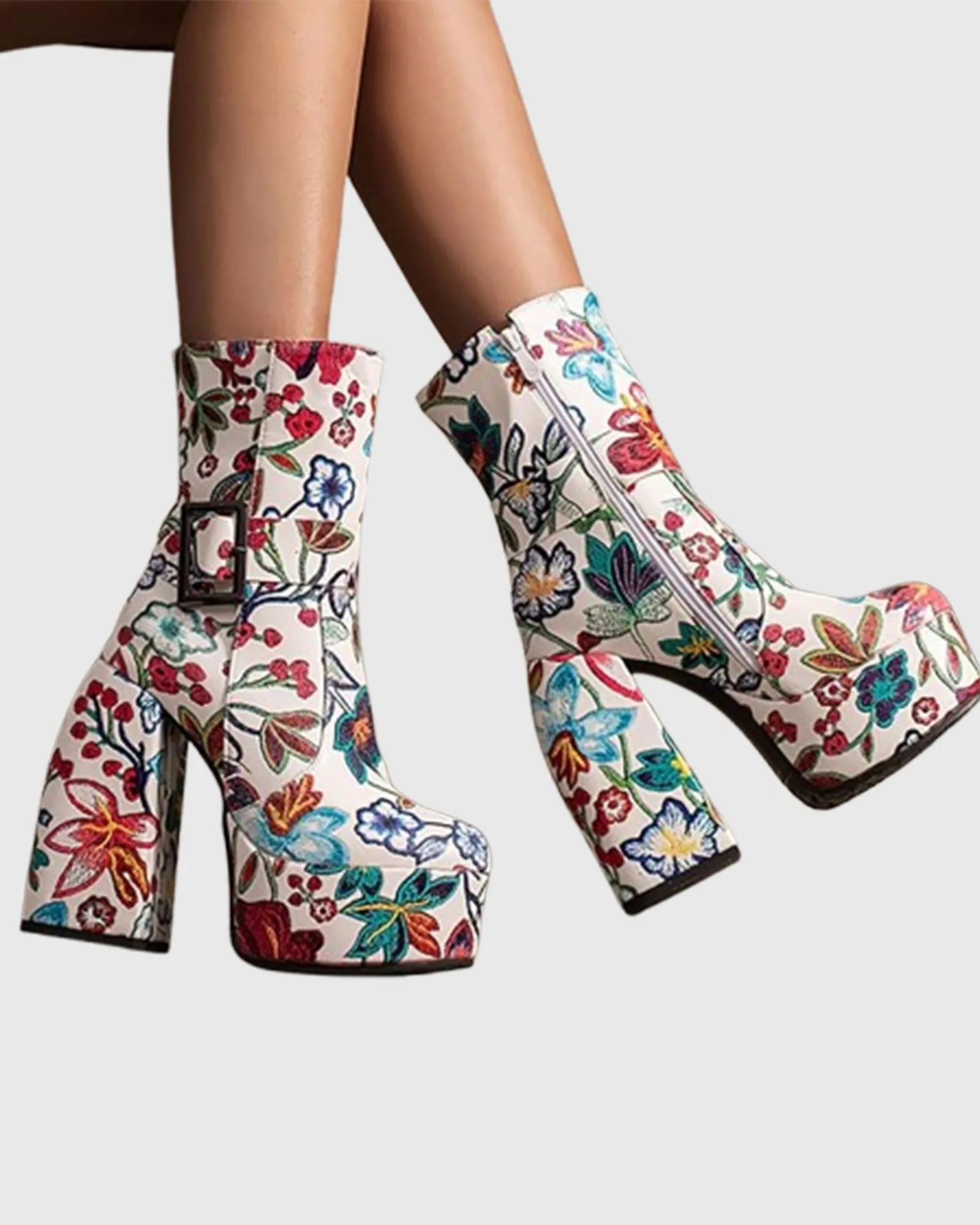 Lisa Vintage Embroidery Platform Ankle Boots