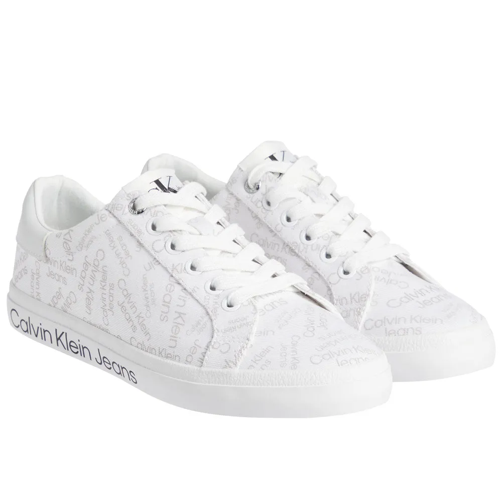 Low Profile All Over Print Cotton Sneakers - White