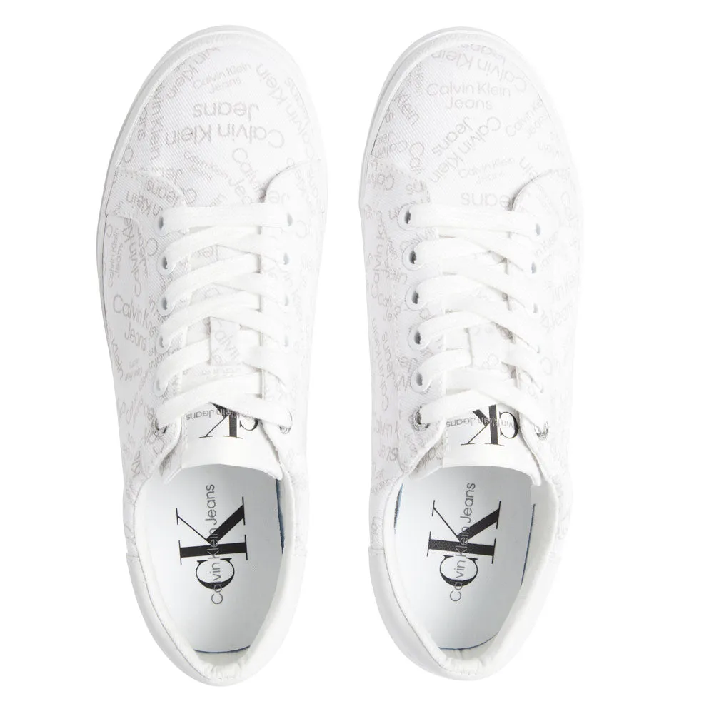 Low Profile All Over Print Cotton Sneakers - White