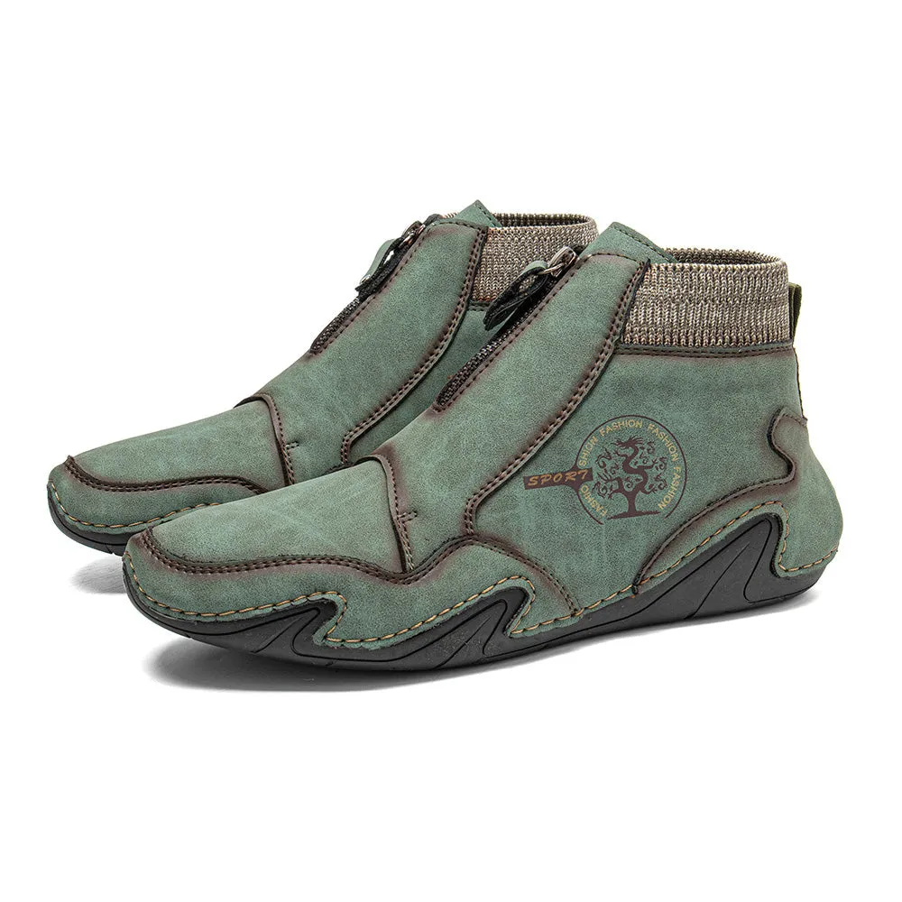 Men's Ankle Boots in Microfiber Leather with a Front Zip