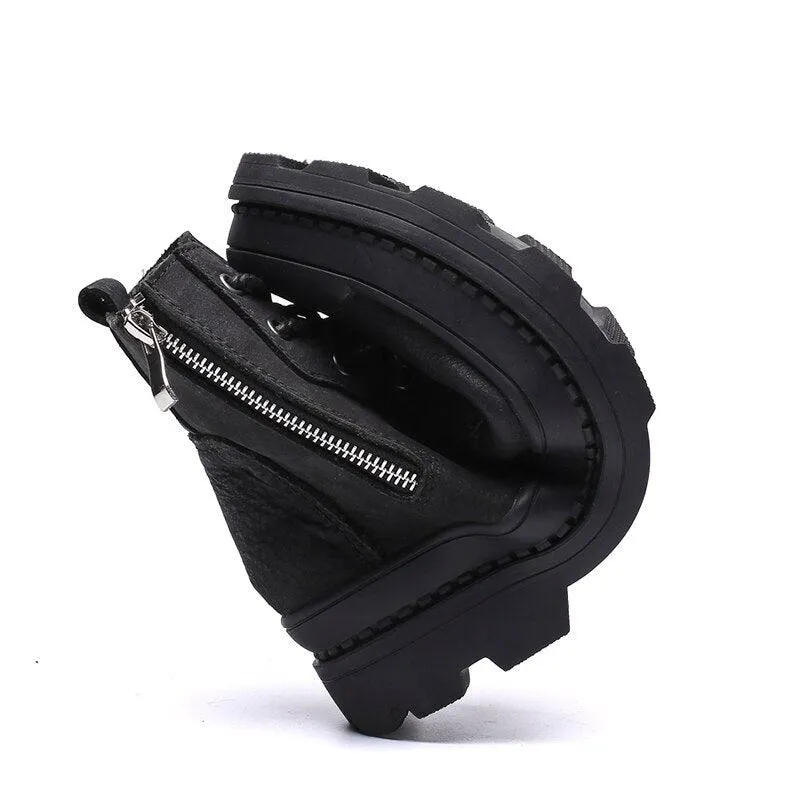 Men's Genuine Leather High Top Zipper Boots