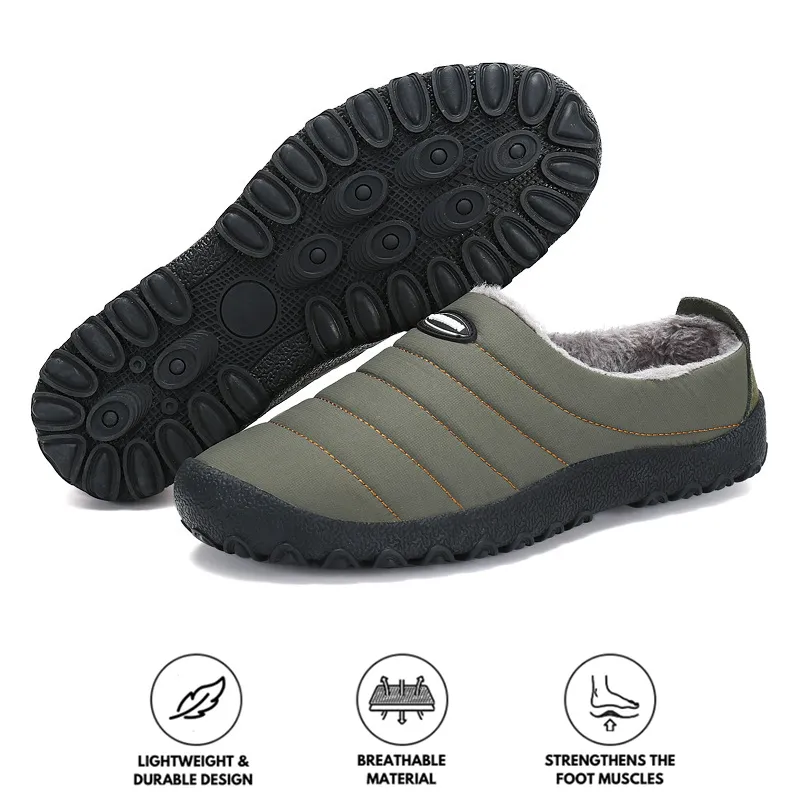 Men's Plush Lining Waterproof Fabric Slip On Soft Sole Casual Slipper
