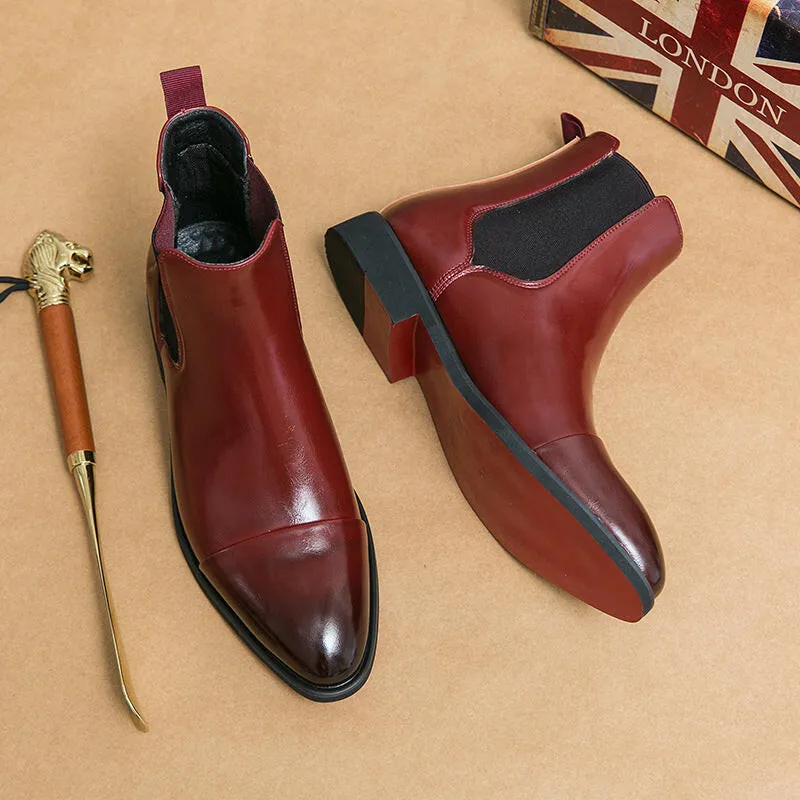 Men’s Pointed Toe High-Top Leather Boots – Red Sole Martin Boots, European & American Style