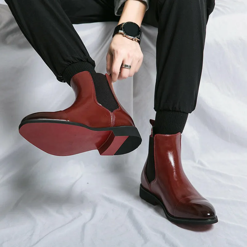 Men’s Pointed Toe High-Top Leather Boots – Red Sole Martin Boots, European & American Style