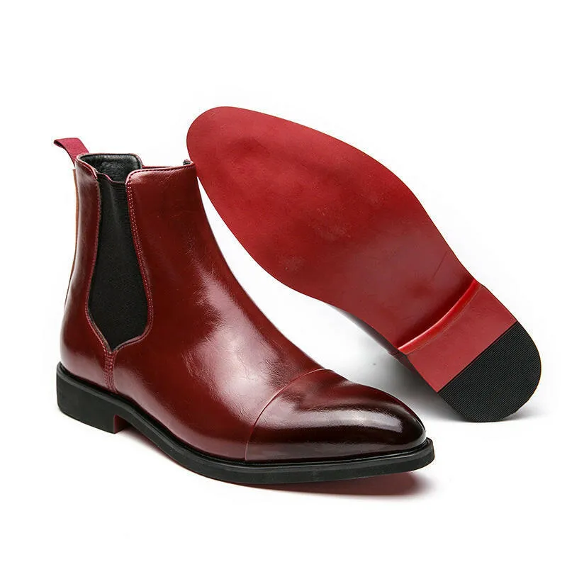 Men’s Pointed Toe High-Top Leather Boots – Red Sole Martin Boots, European & American Style