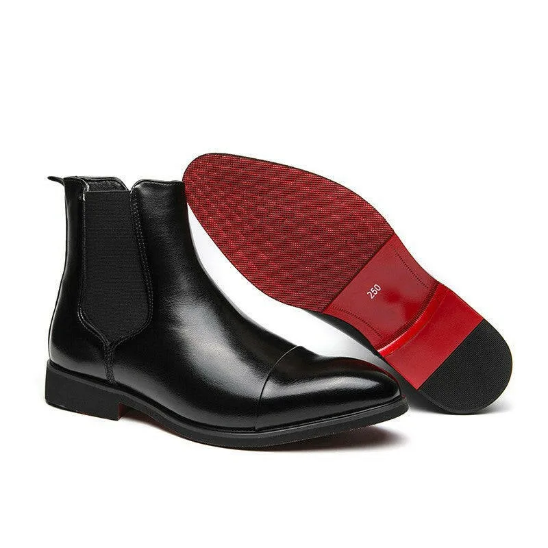 Men’s Pointed Toe High-Top Leather Boots – Red Sole Martin Boots, European & American Style