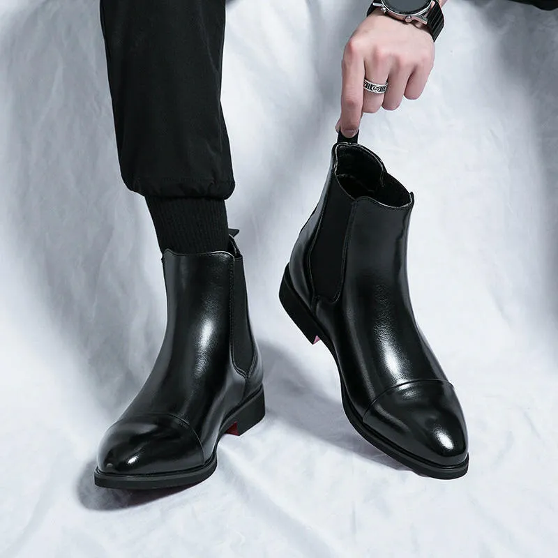 Men’s Pointed Toe High-Top Leather Boots – Red Sole Martin Boots, European & American Style