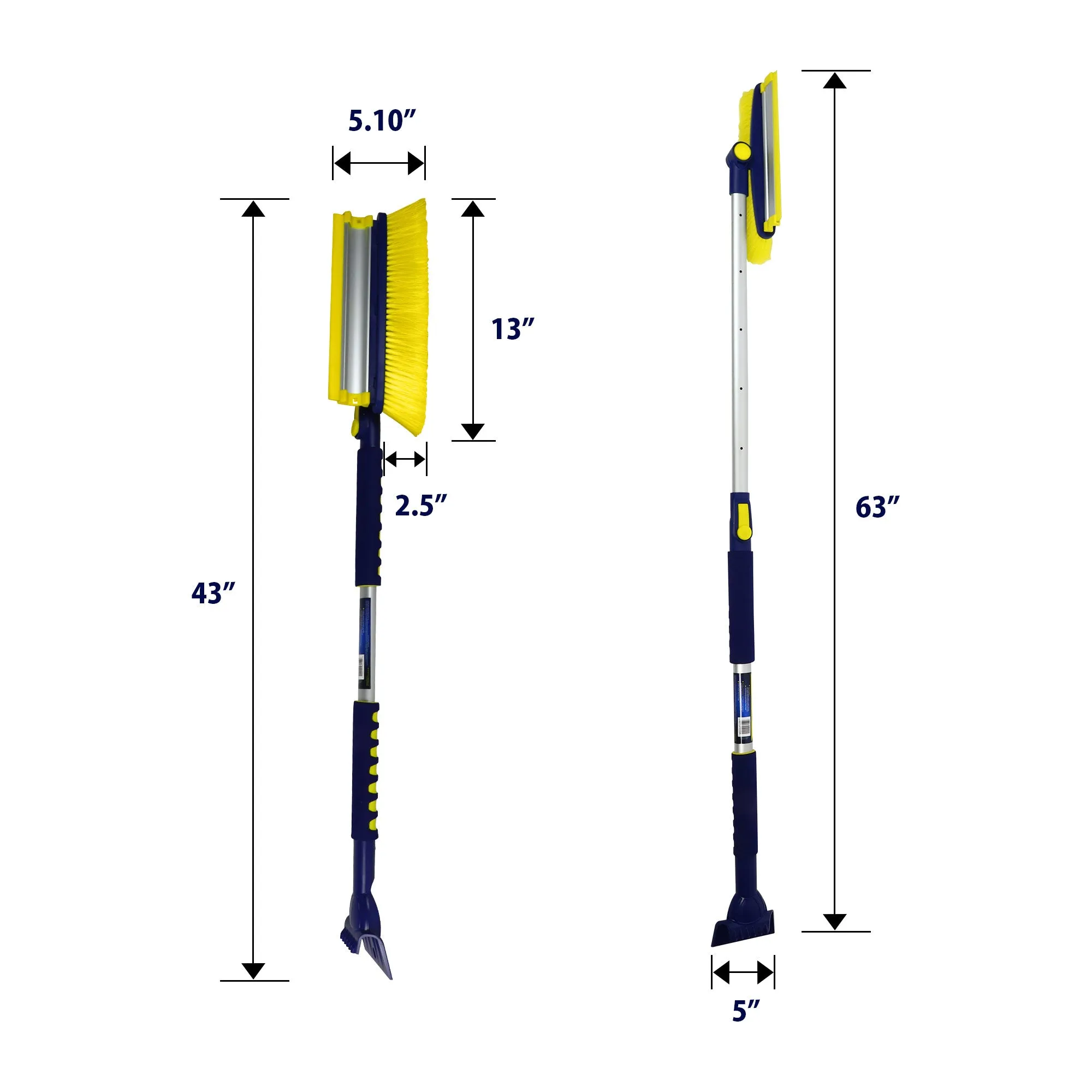 Michelin Ultra Duty Extendable 43-63" Snow Brush for Trucks XL Swivel Head, Squeegee, Ice Scraper, Ergonomic, Scratch Free Auto Window Snowbrush, Windshield Broom for Car, SUV, Pack of 2