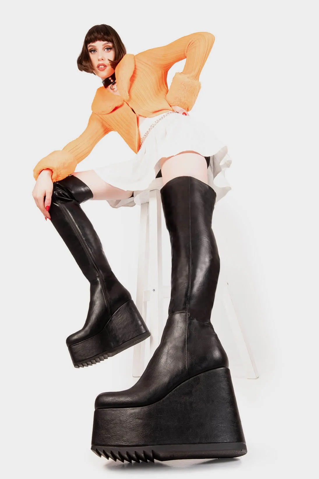Never Again Chunky Platform Thigh High Boots