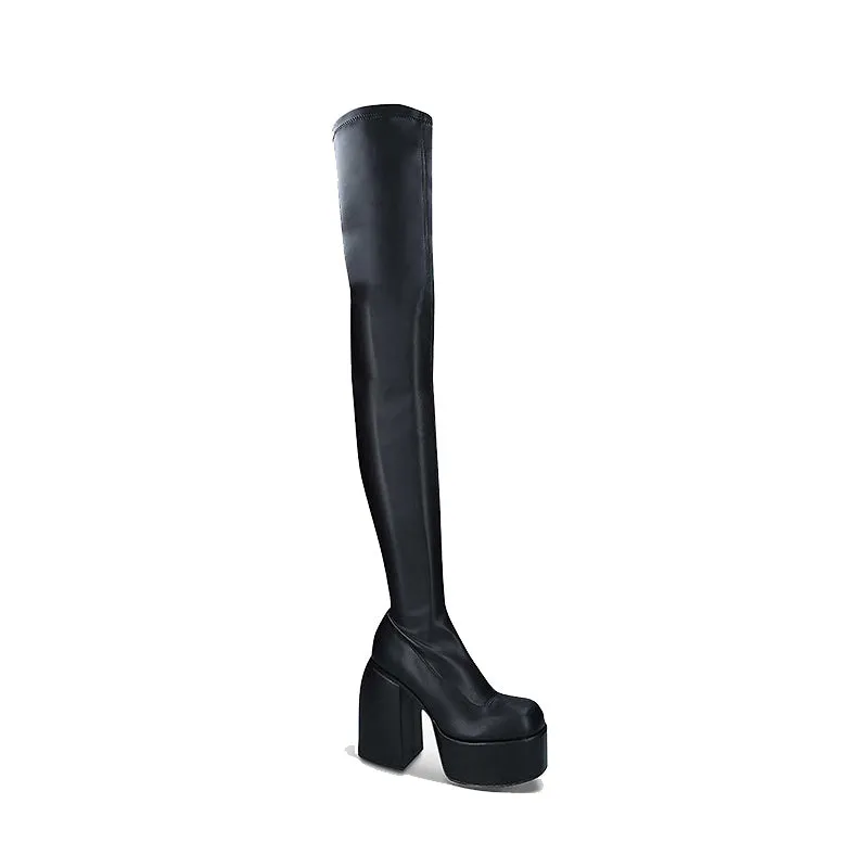 NIELS Block Heel Platform Over The Knee Boots