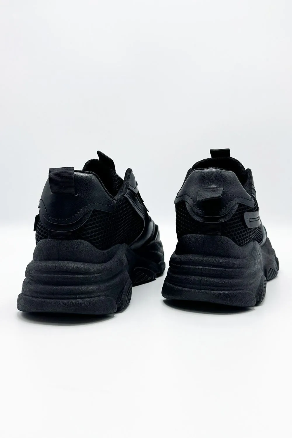 Nyla Chunky Sole Lace-Up Mesh Panel Trainers in Black