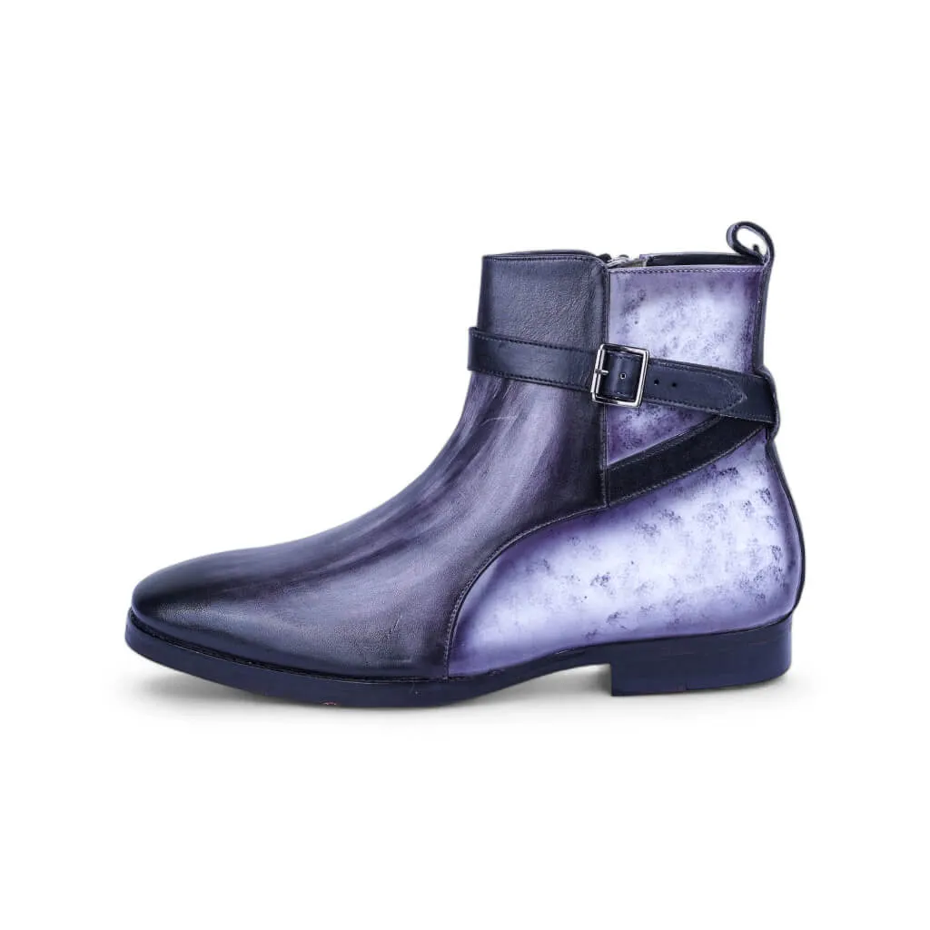 Obsidian Stride: Patina Grey and Black Boots