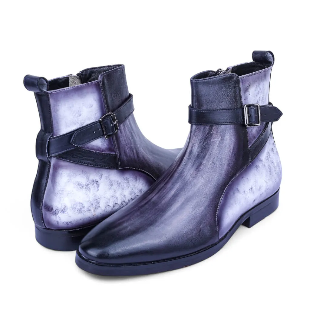 Obsidian Stride: Patina Grey and Black Boots