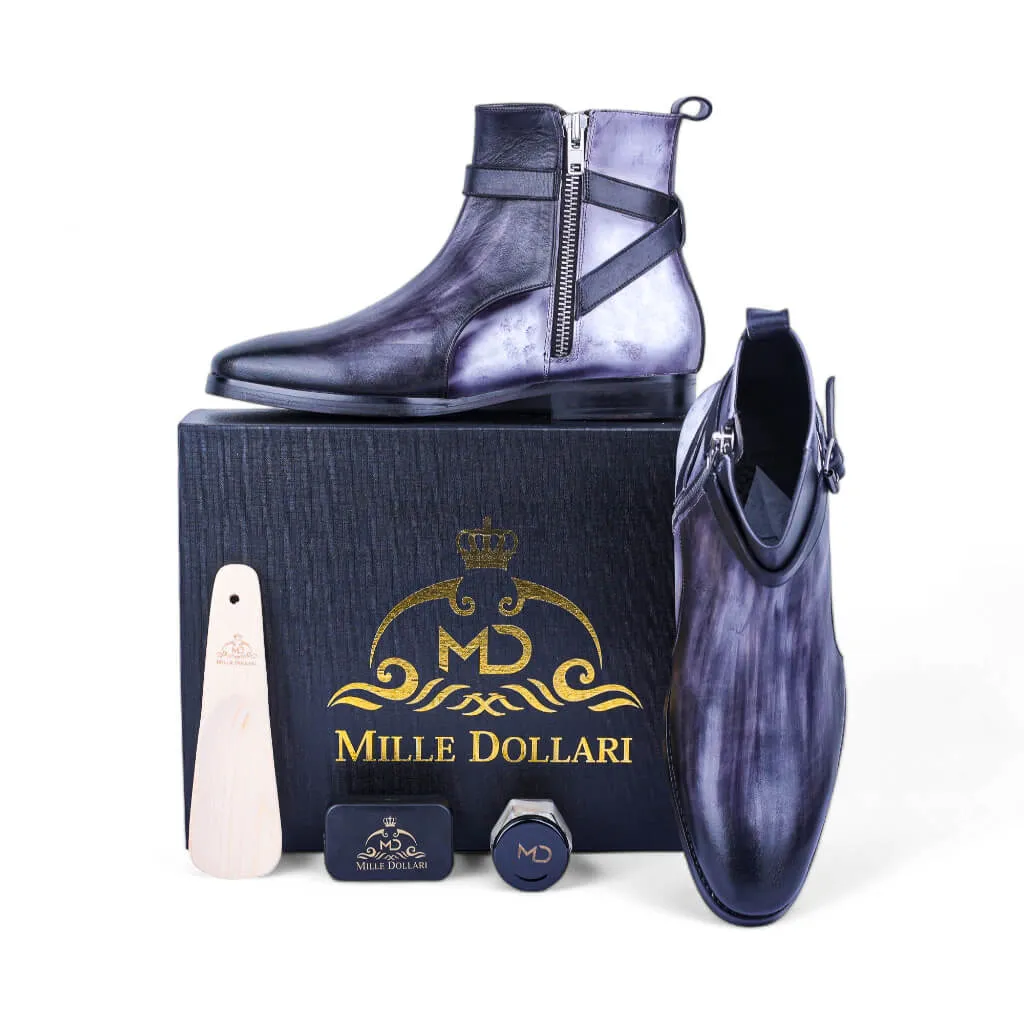Obsidian Stride: Patina Grey and Black Boots
