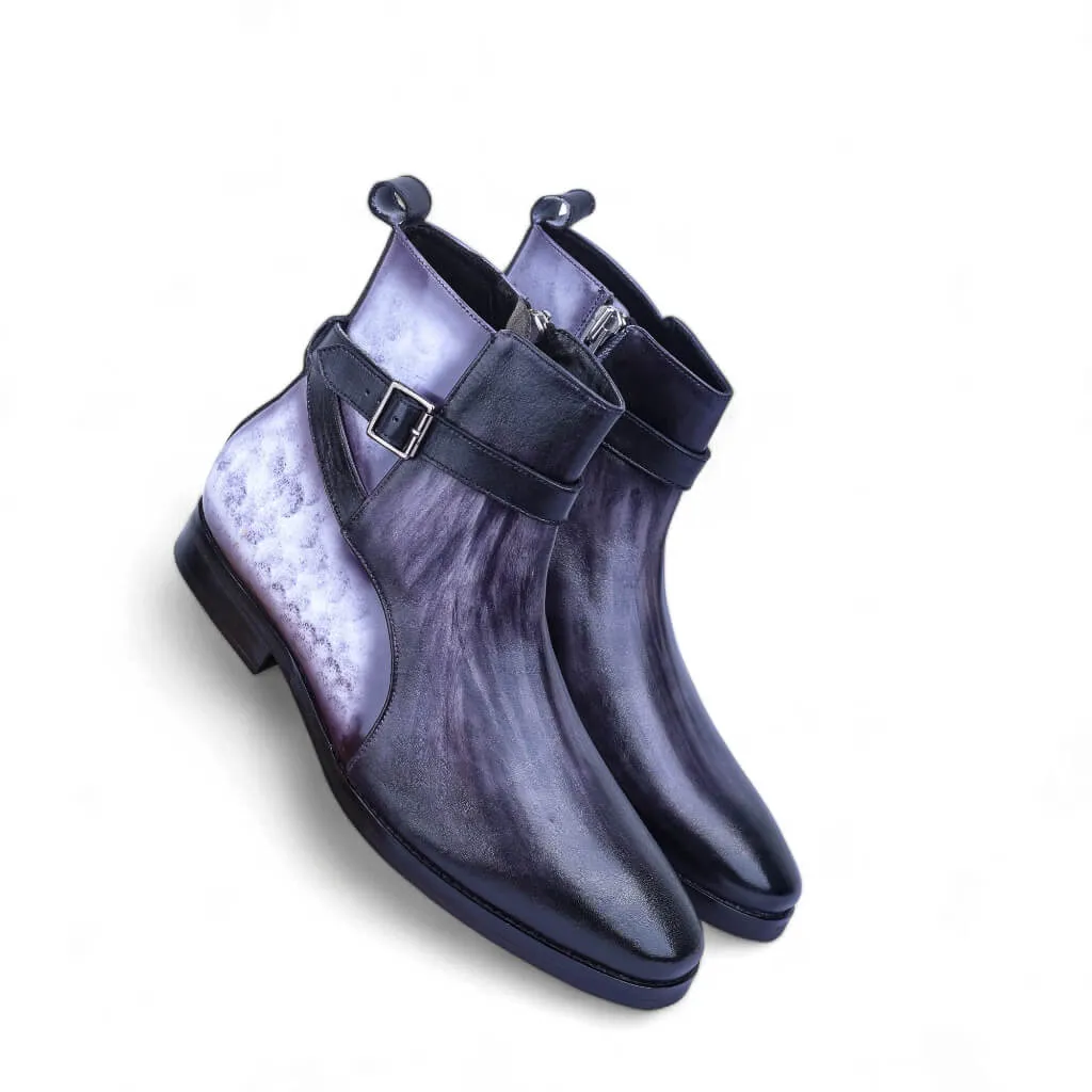 Obsidian Stride: Patina Grey and Black Boots