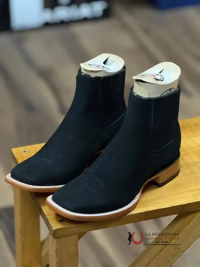 ORIGINAL MICHEL NOBUCK BLACK SQUARE TOE SHORT BOOT