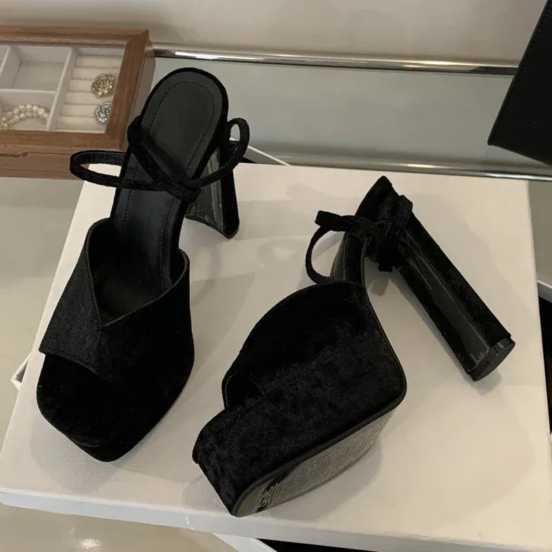 Platform Square Toe High Heels Buckle Strap Shoes