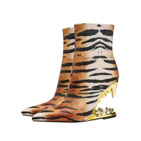 Pointed Irregular Fanged Side Zip Short Fashion Boots