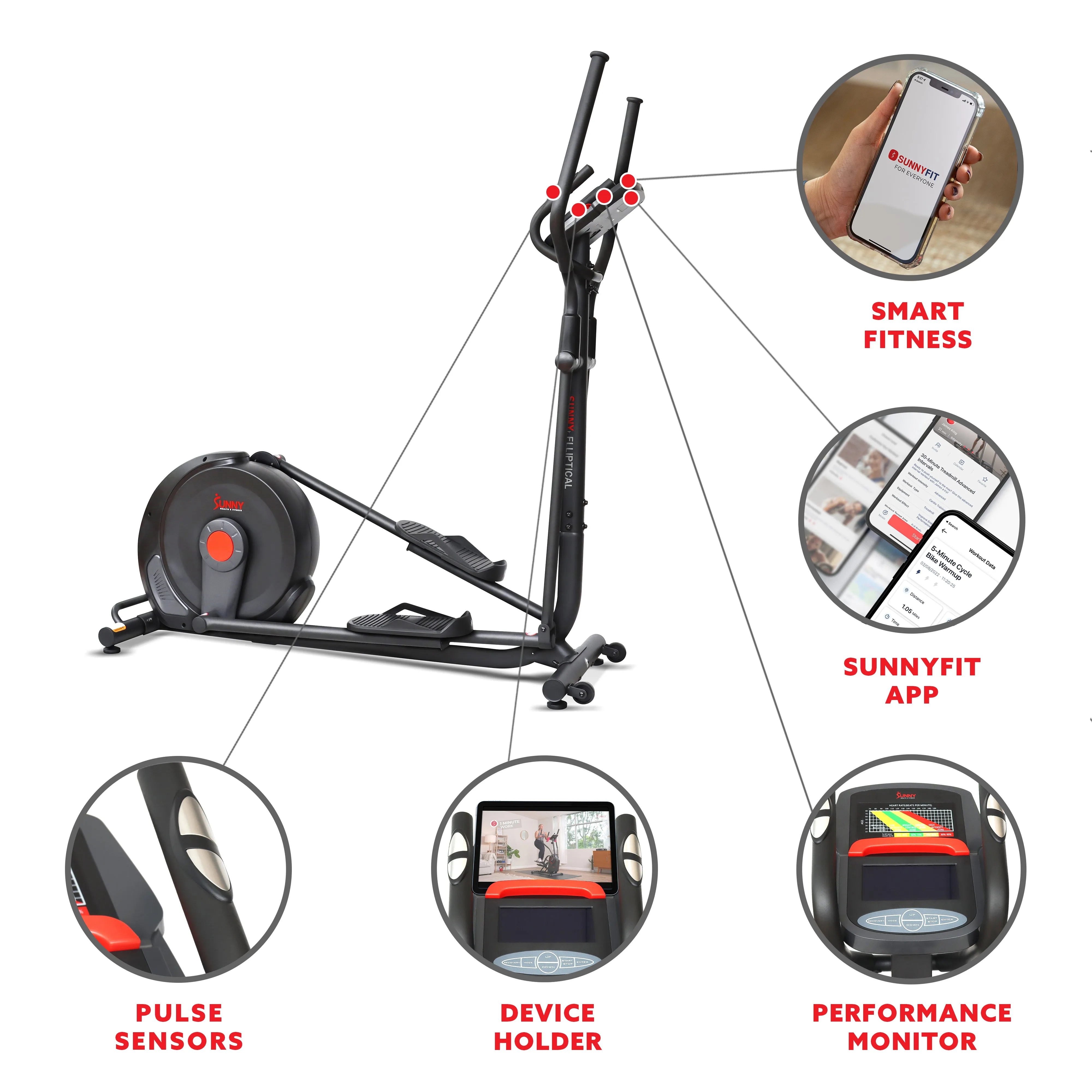 Power Stride Smart Electro-Magnetic Elliptical Machine with 18" stride length