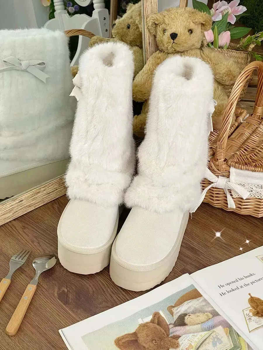 Pure Tea For Dream~Winter Love Song~Winter Lolita Mid-Calf Boots Plush Snow Boots Thick Sole
