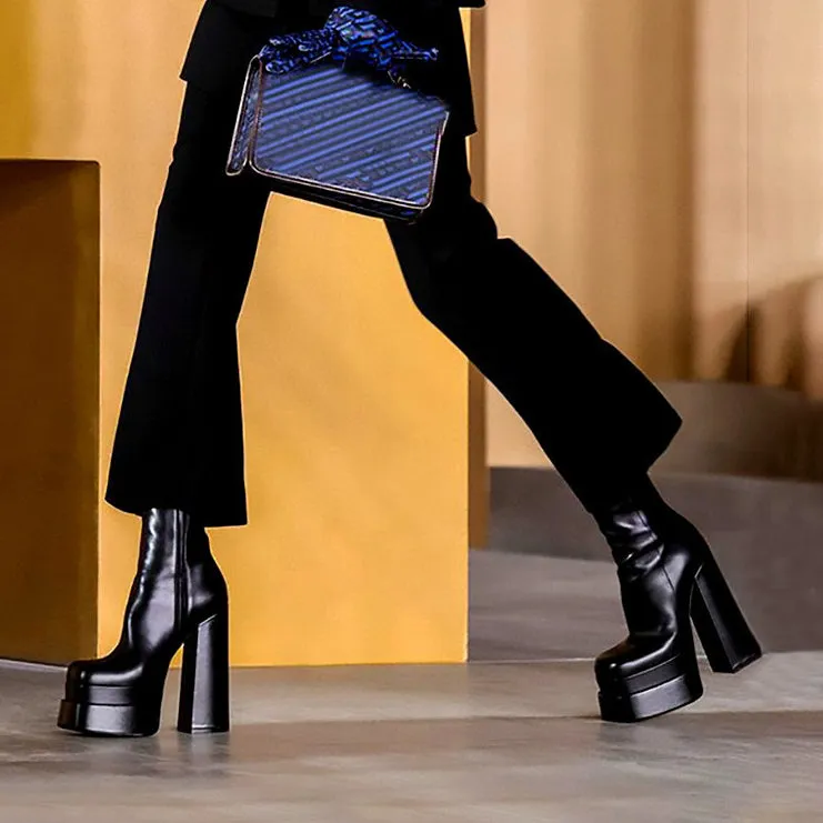RAFEV Block Heel Platform Ankle Boots