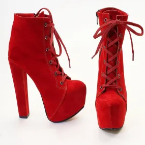 Red Suede Lace Up Booties