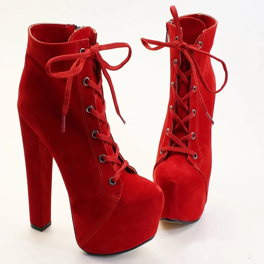 Red Suede Lace Up Booties