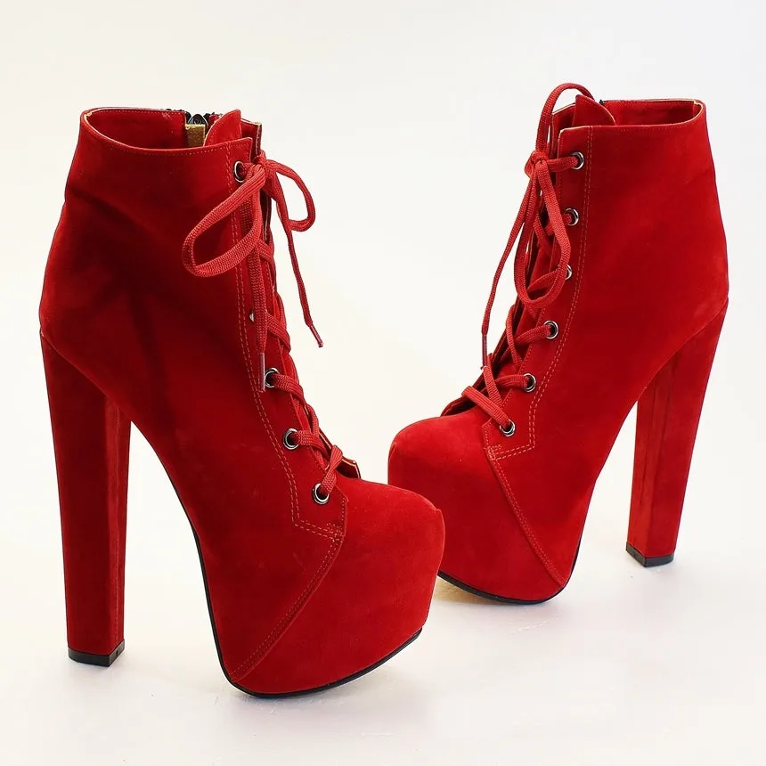 Red Suede Lace Up Booties