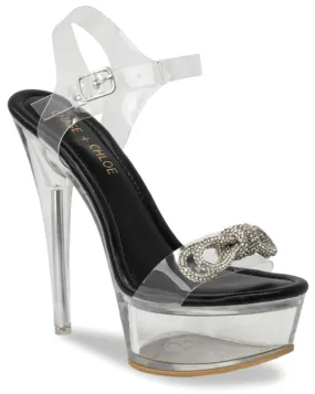 Serenity-5 Clear platform High Heels Ankle Strap Black