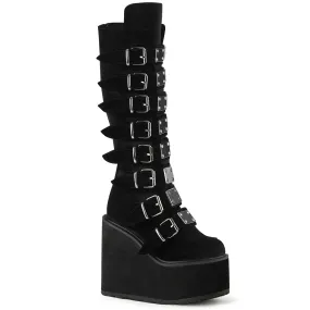 Swing 815 Black Velvet Platform Knee Boots
