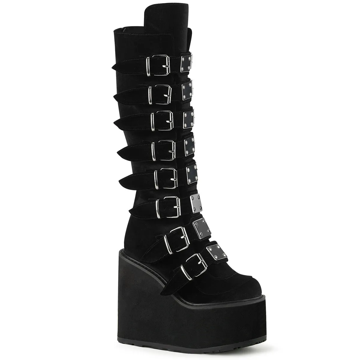 Swing 815 Black Velvet Platform Knee Boots