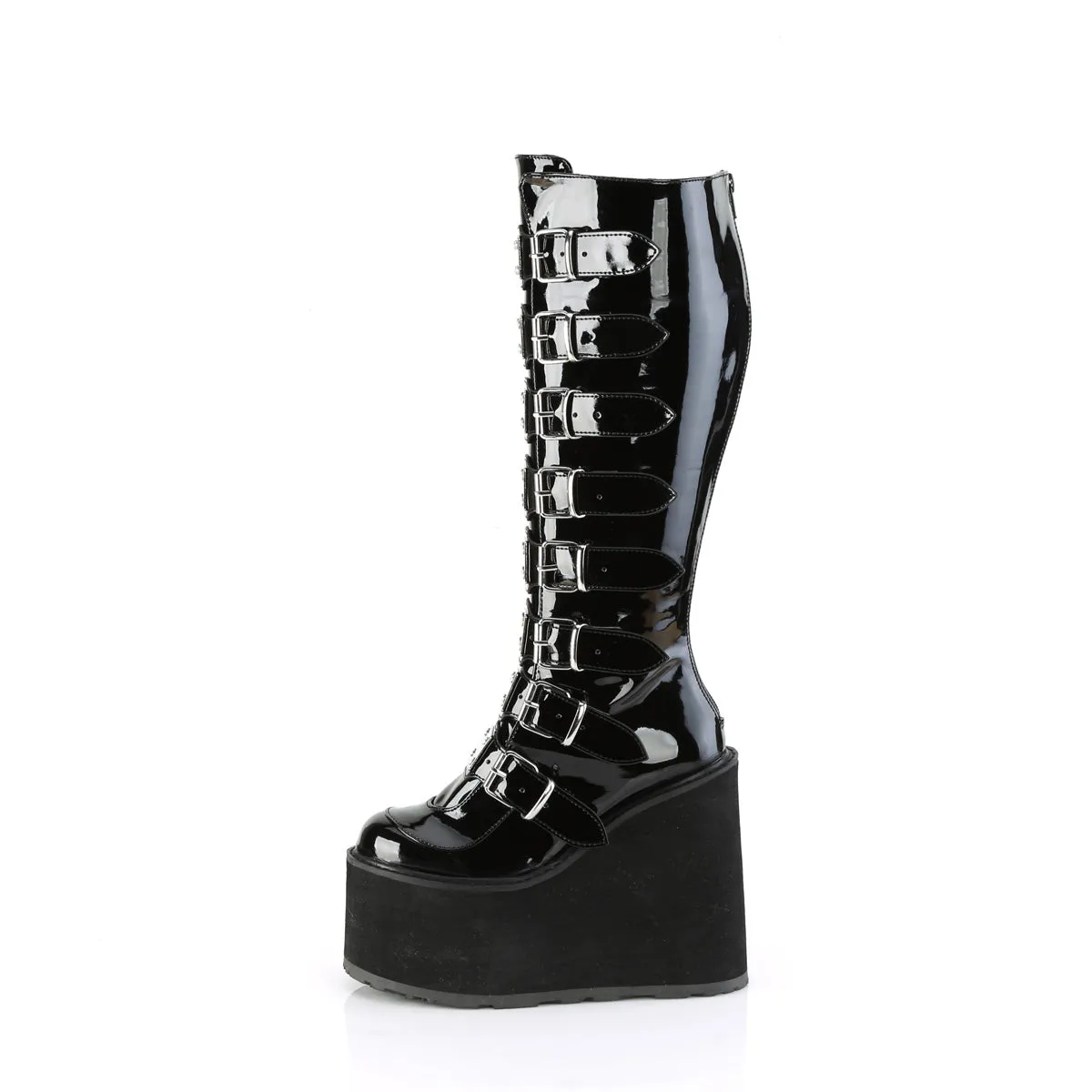 Swing 815WC Black Patent Wide Calf Platform Knee Boots