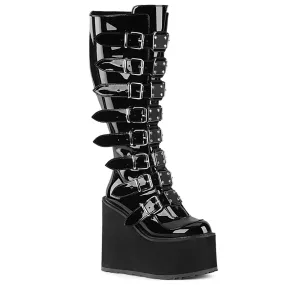 Swing 815WC Black Patent Wide Calf Platform Knee Boots