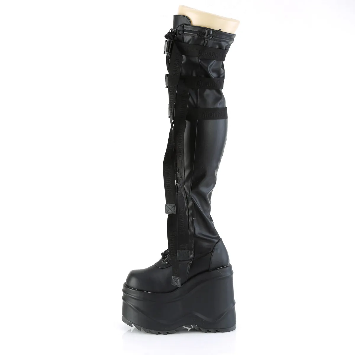 Wave 315 Black Matte 6" Platform Thigh High Boots