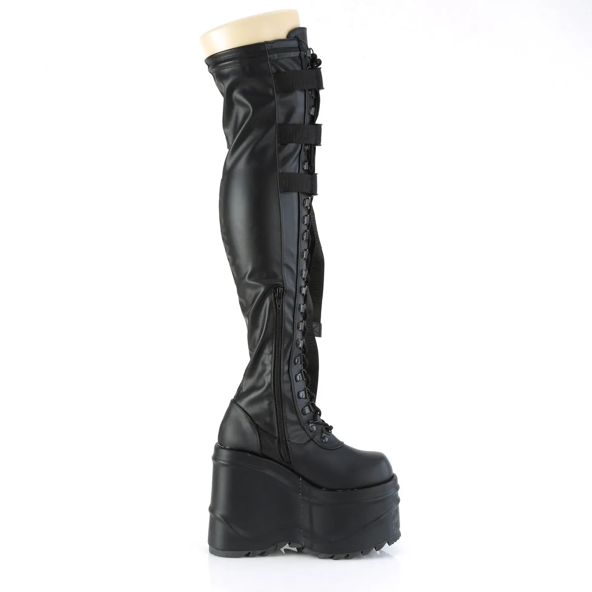 Wave 315 Black Matte 6" Platform Thigh High Boots