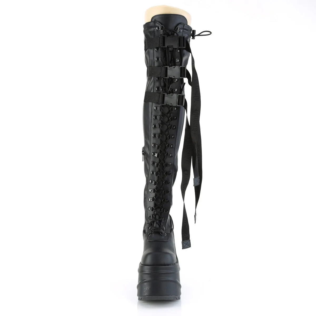 Wave 315 Black Matte 6" Platform Thigh High Boots